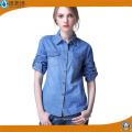 Fábrica OEM Mulheres Camisas de manga longa Denim Blusa Camisas